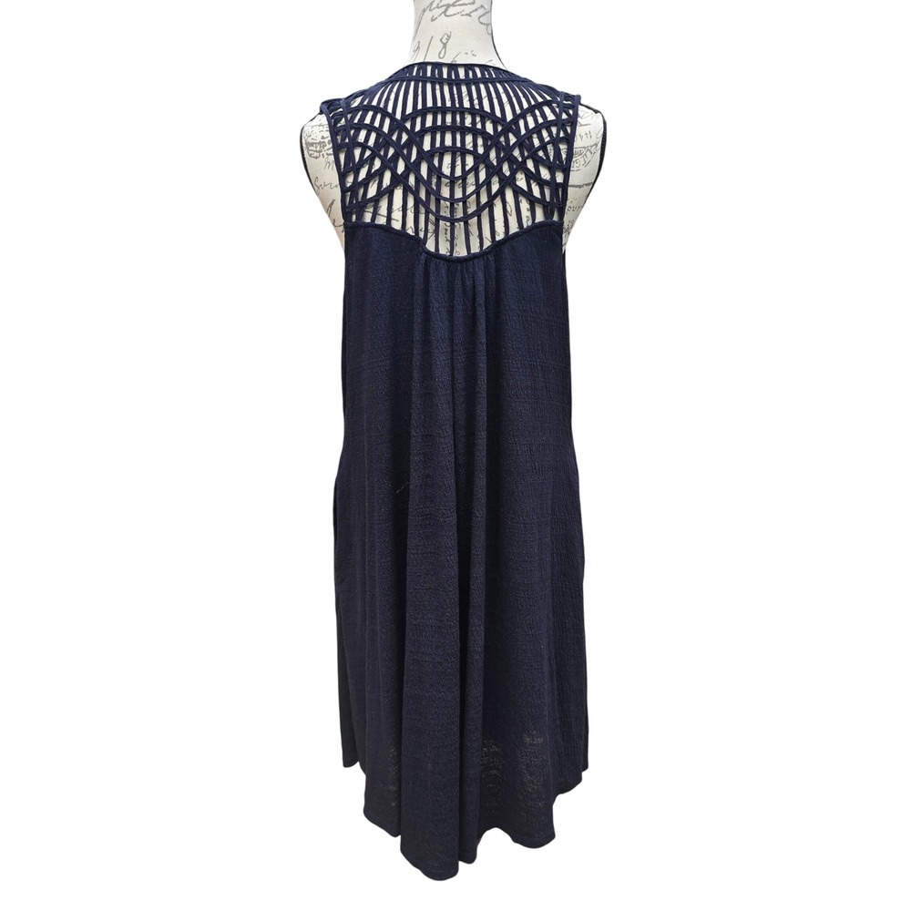 Saturday Sunday Anthropologie Navy Blue Macrame Back Longline Vest Size Medium - Picture 2 of 9